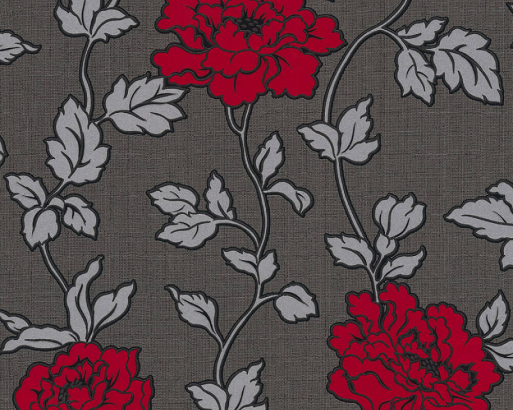 Création Wallpaper Flowers, Black, Metallic, Red, Silver - Tapet Dedeman - HD Wallpaper 