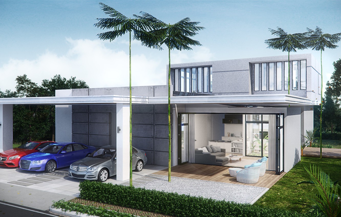 Photo Wallpaper Trees, Design, Architecture, Structure, - Bungalow Structure - HD Wallpaper 