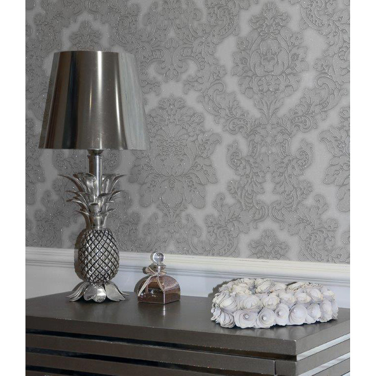 Bampm Arthouse Vicenza Grey Damask Wallpaper - Lampshade - HD Wallpaper 
