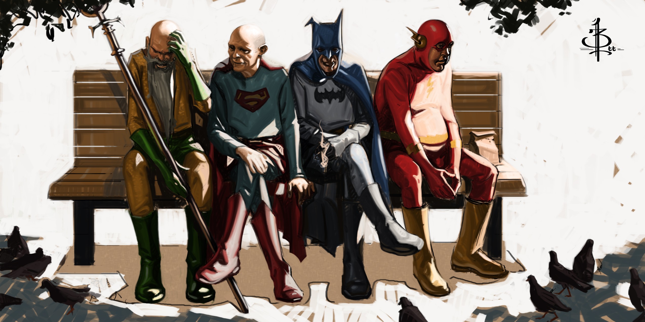 Wallpaper - Aged Superheroes - HD Wallpaper 