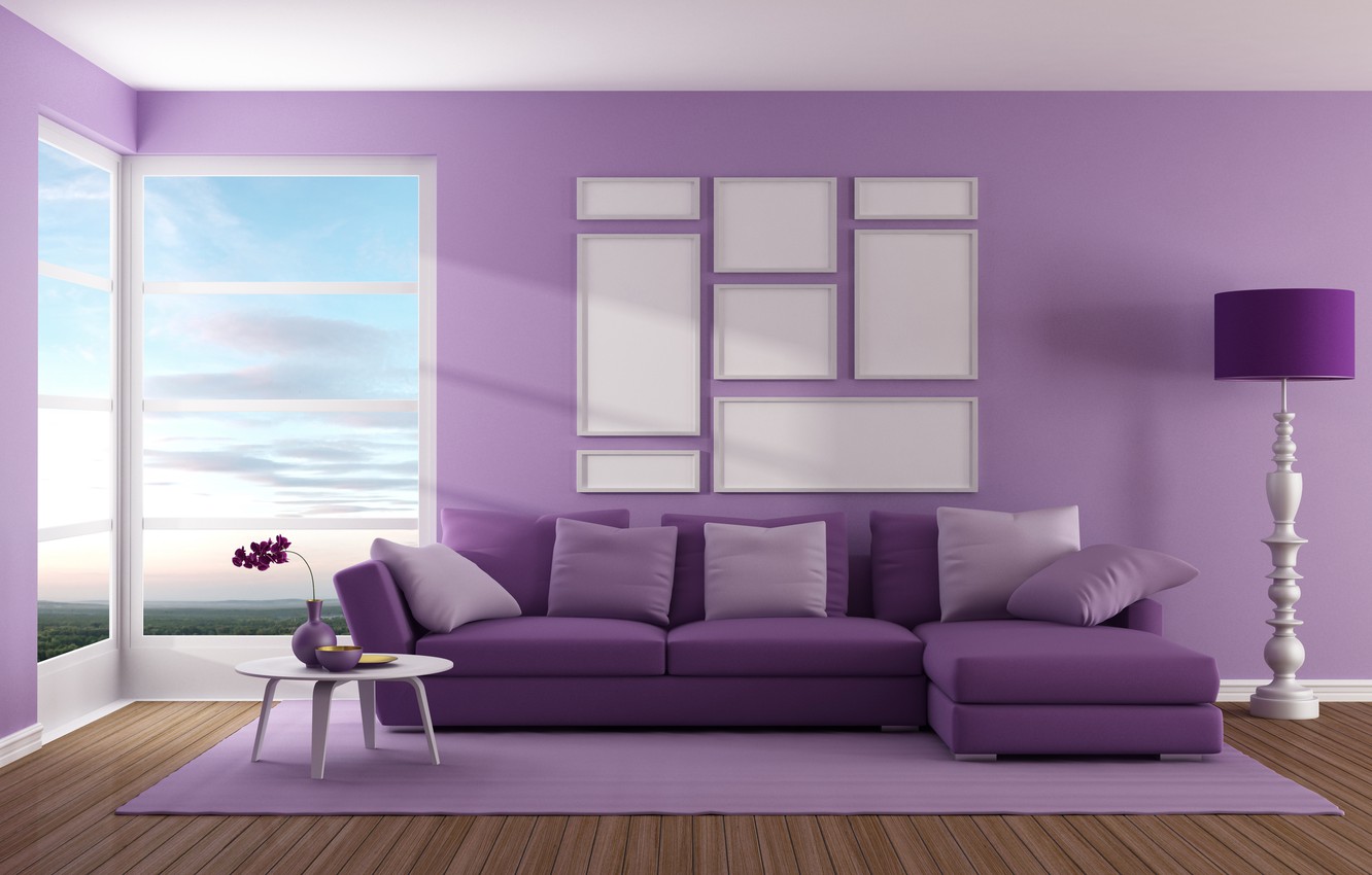 Photo Wallpaper Design, Sofa, Interior, Window, Living - Lavender Walls In Bedroom - HD Wallpaper 
