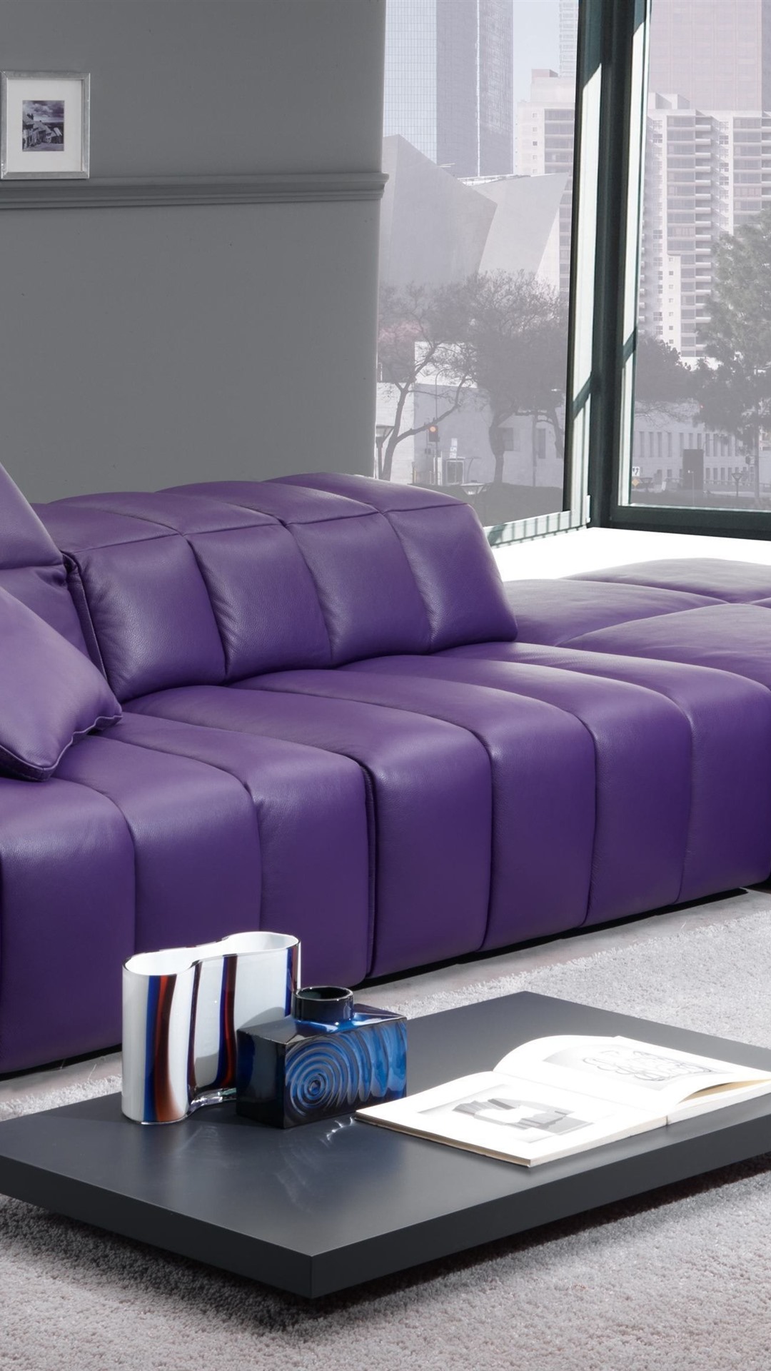 Iphone Wallpaper Living Room, Purple Sofa, Window - Living Room In Purple Colour - HD Wallpaper 