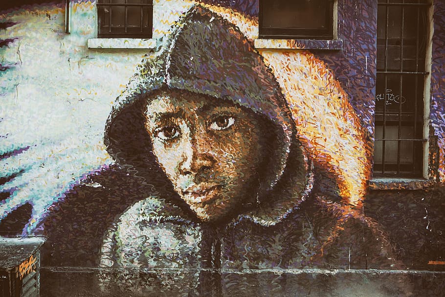 Street Art Depicting A Man Wearing A Hoodie Top, Urban, - Shoreditch Street Art - HD Wallpaper 