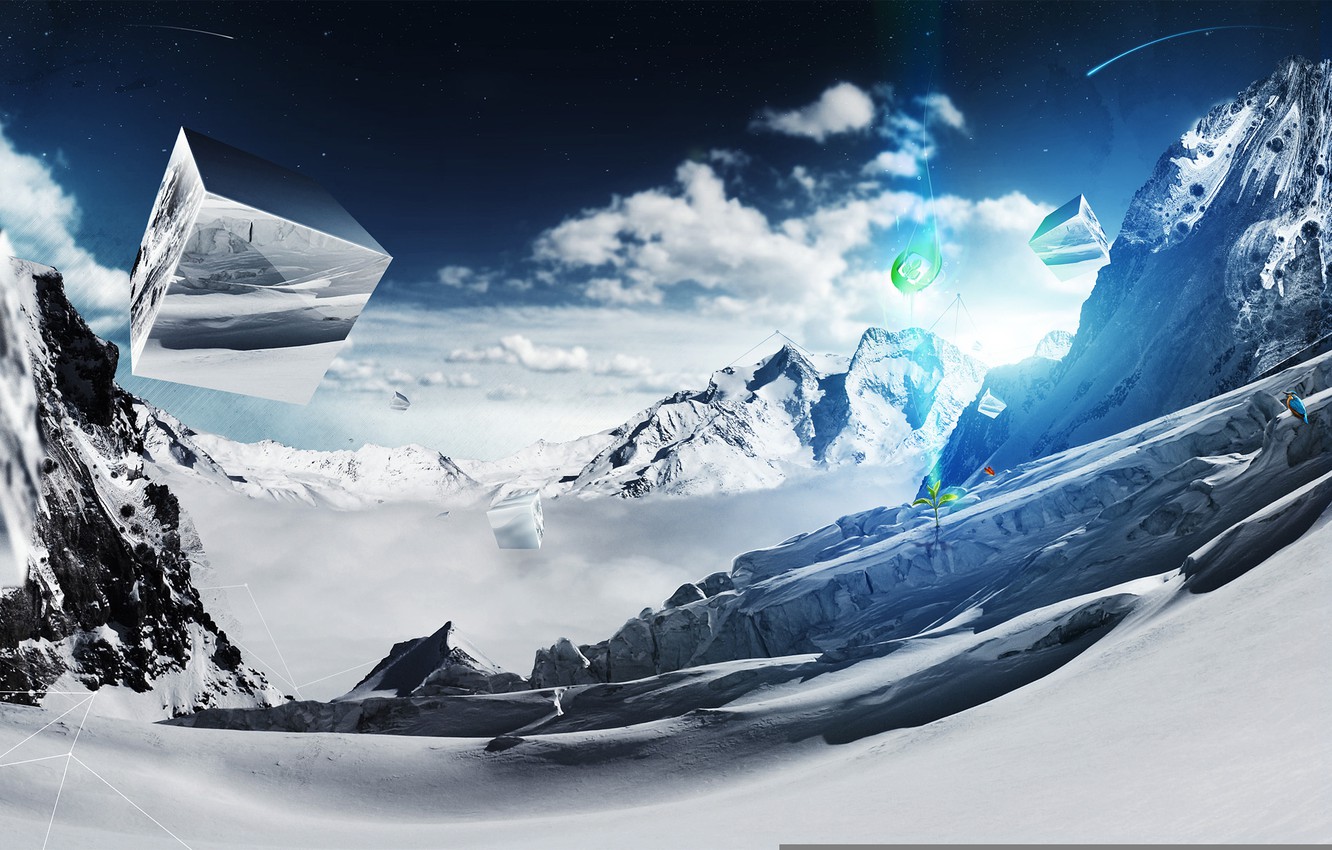 Photo Wallpaper Landscape, Cube, Amazing World - Desktopography 2011 - HD Wallpaper 