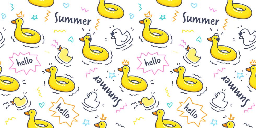 Duck Rubber Ring Pattern Seamless In Pastel Color - Cute Duck Doodle - HD Wallpaper 
