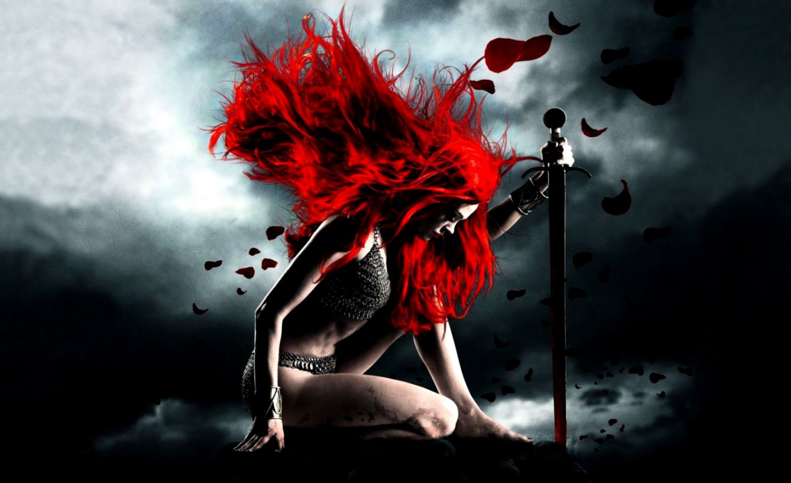 3d Red Head Amazing Fantasy Wallpapers Desktop Background - Red Hair Warrior  Woman - 1596x976 Wallpaper 