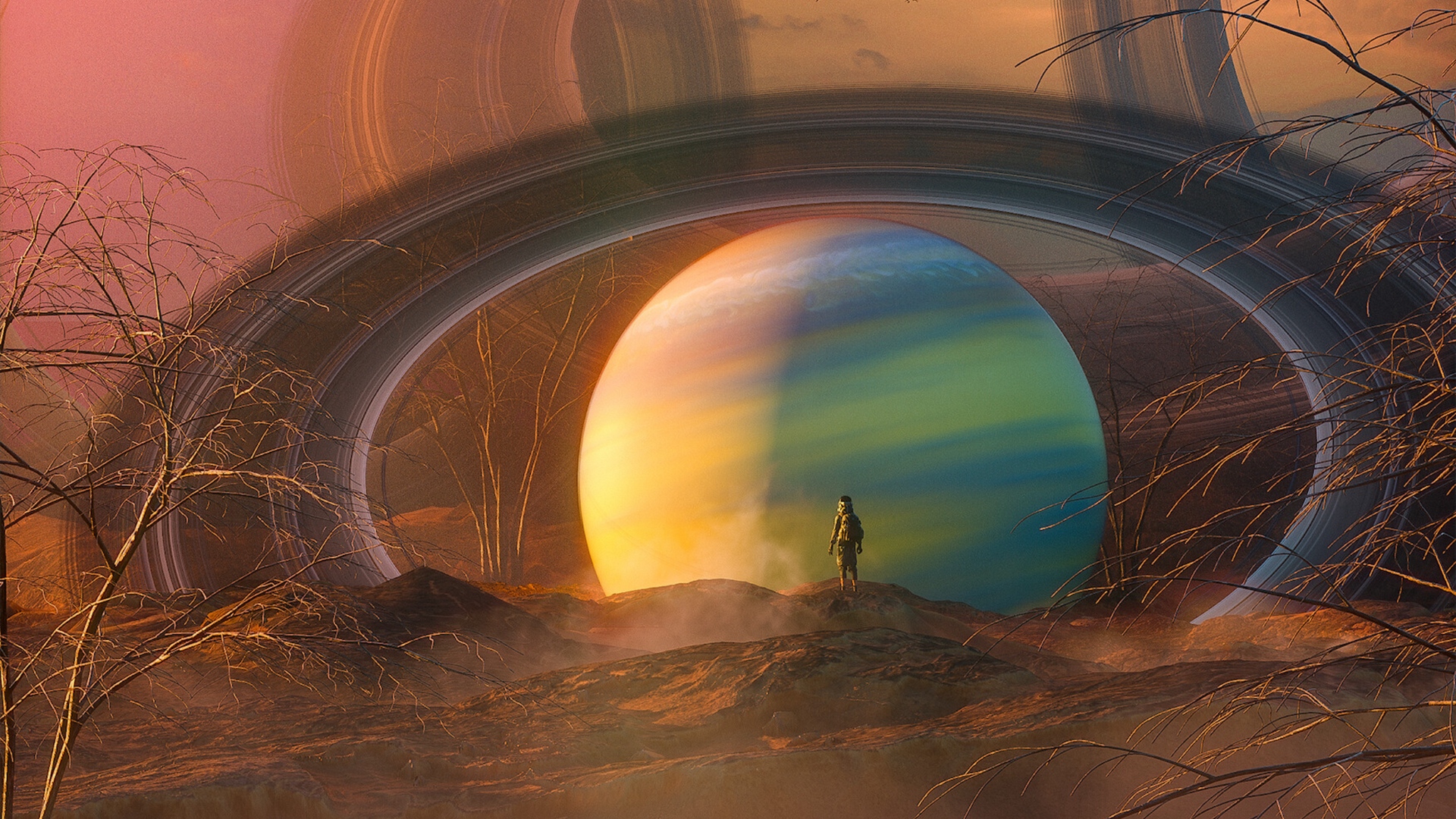 Wallpaper Ball, Planet, Silhouette, Alien, Fantastic - Arch - HD Wallpaper 