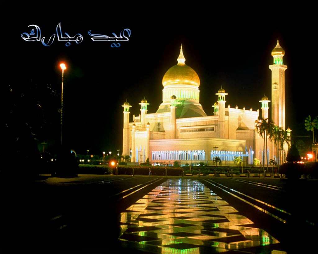 Happy Eid Screensaver - Sultan Omar Ali Saifuddin Mosque - HD Wallpaper 