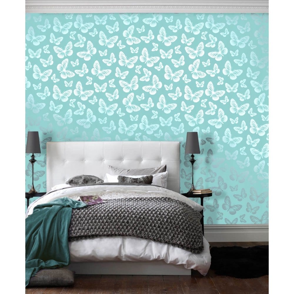 Silver And Teal Bedroom - HD Wallpaper 