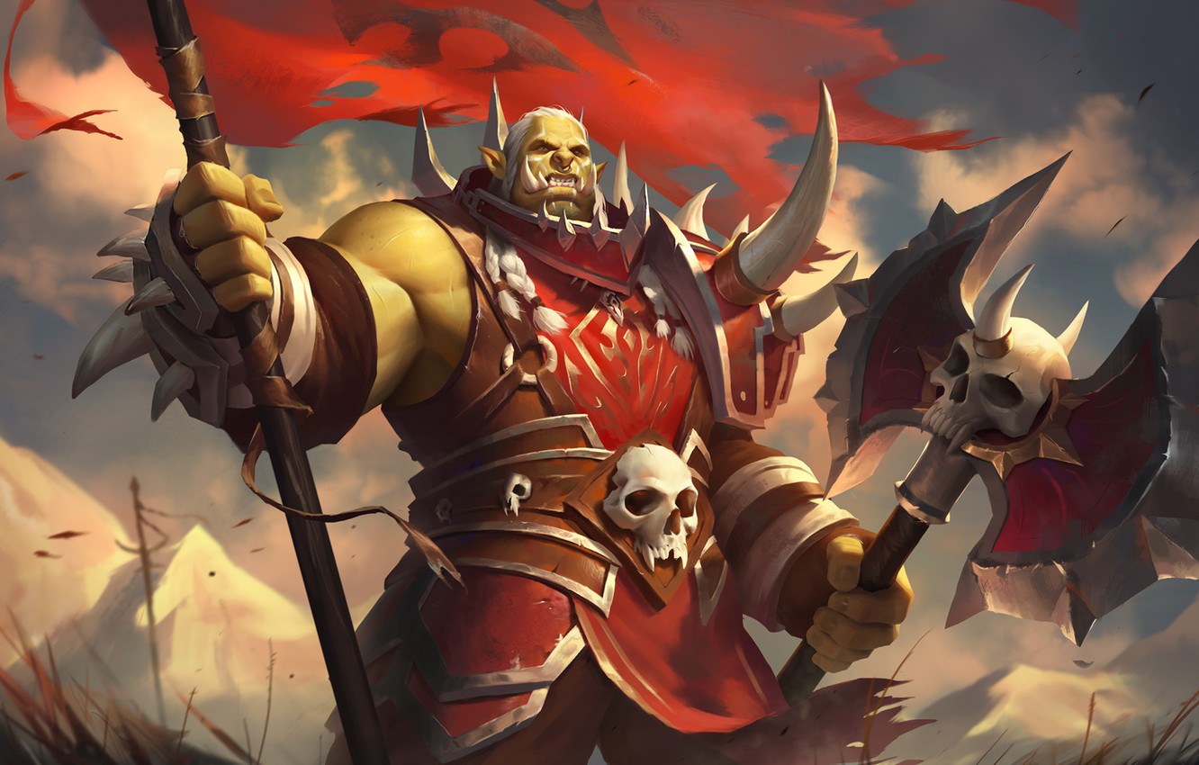 Photo Wallpaper Armor, Axe, Orc, Art, Banner, World - Varok Saurfang - HD Wallpaper 