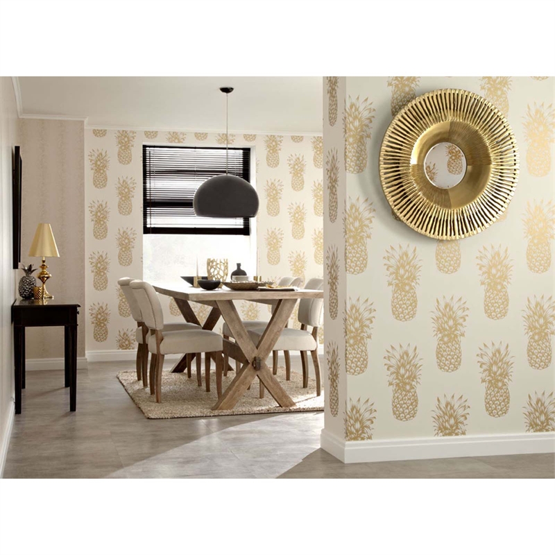 Gold Wallpaper Dining Room - HD Wallpaper 