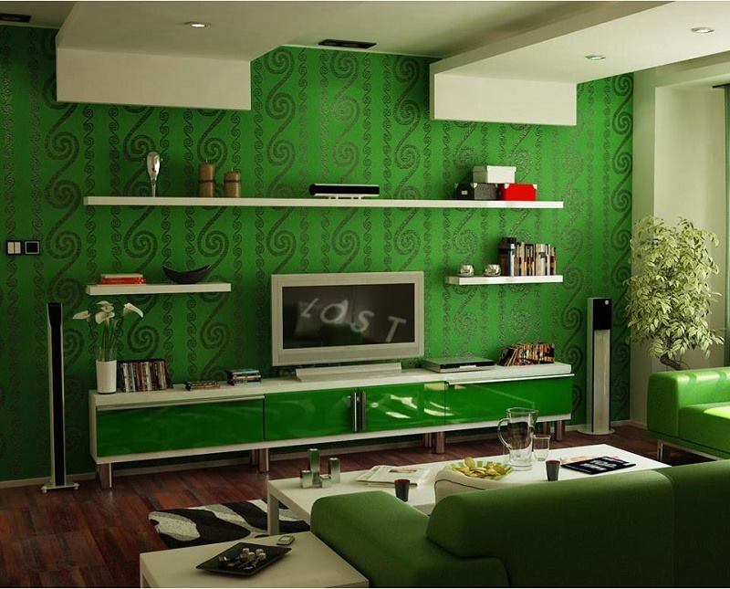 Green Wallpaper Feature Wall - HD Wallpaper 