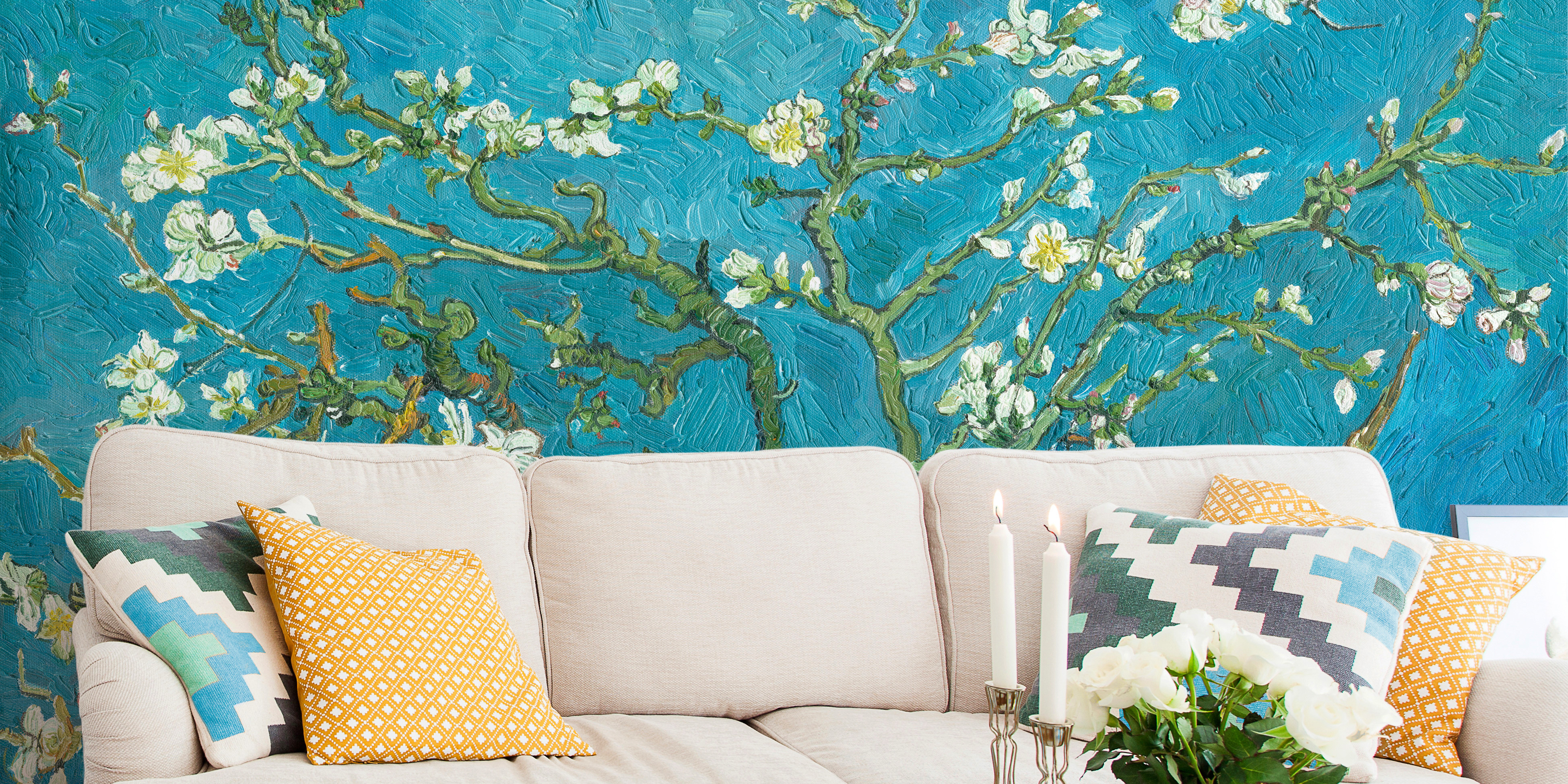 Blue Wall Murals - Almond Blossoms - HD Wallpaper 