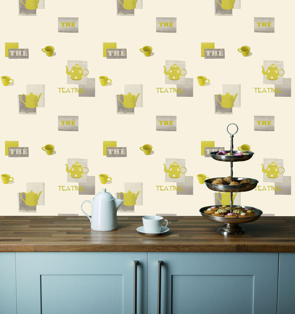 Green Kitchen Wallpaper Photo - Teapot The Wallpaper Kitchen - HD Wallpaper 