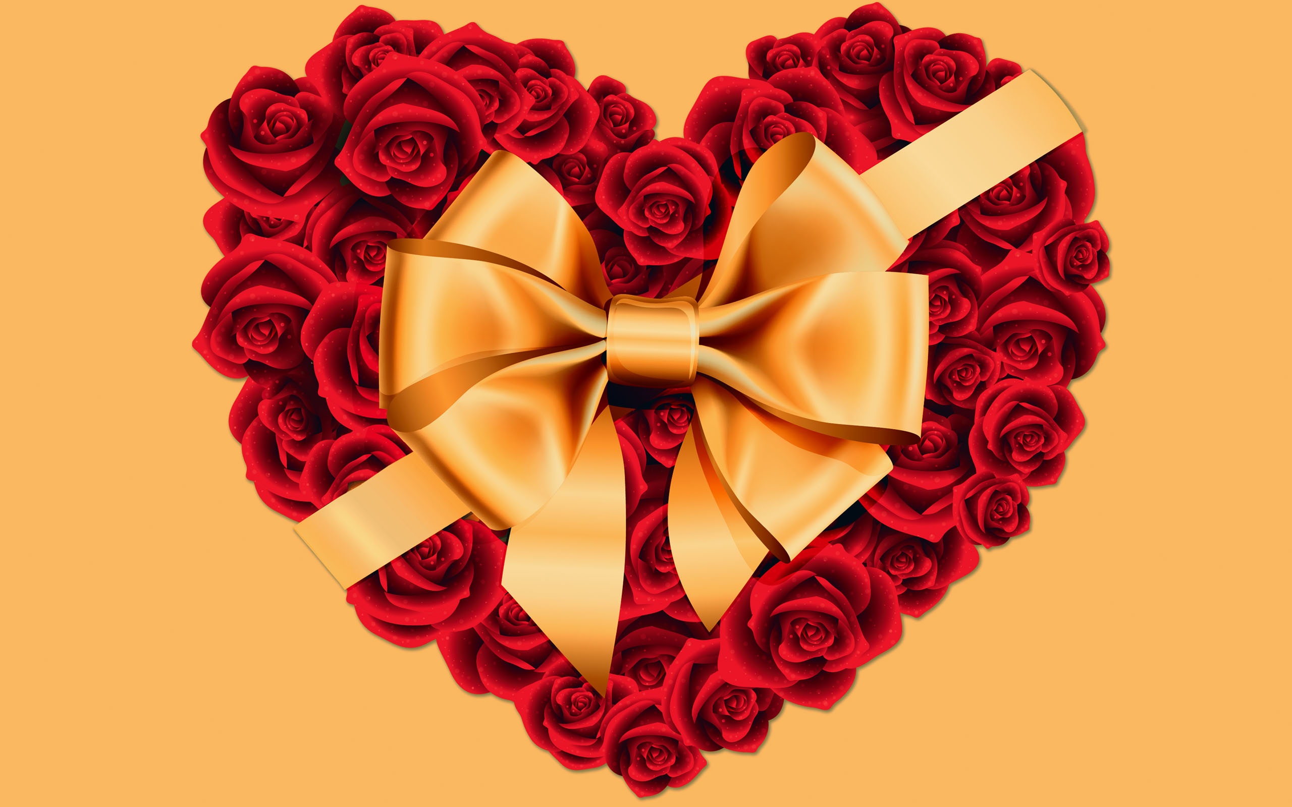 Large Rose Heart With Gold Bow - Gold Rose Good Morning - HD Wallpaper 