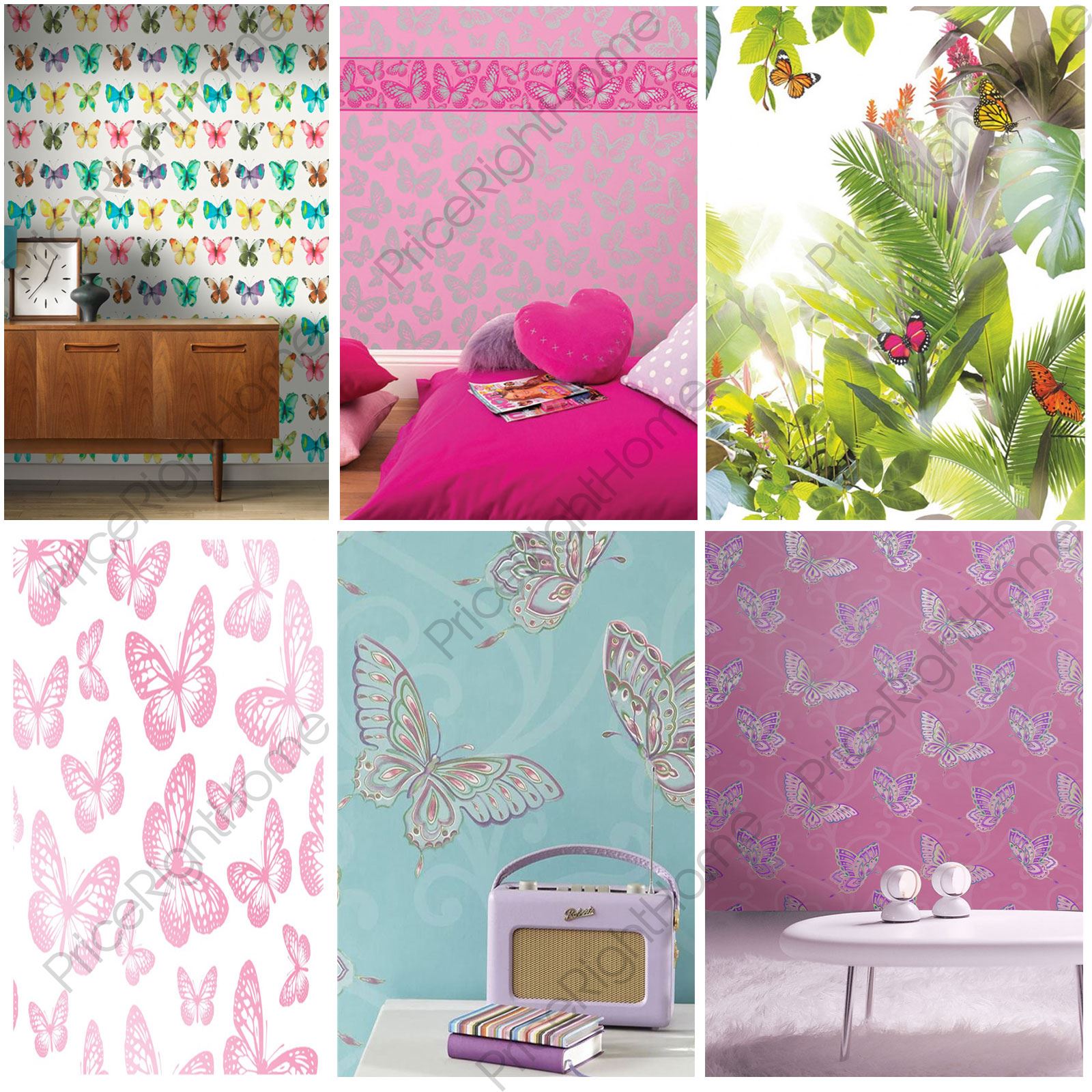 Girls Bedroom Butterfly Wallpaper In Pink, White, Teal - Wallpaper - HD Wallpaper 