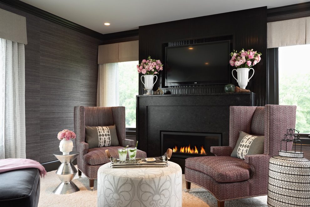 Minneapolis Black And Grey Damask Wallpaper With White - Living Room - HD Wallpaper 