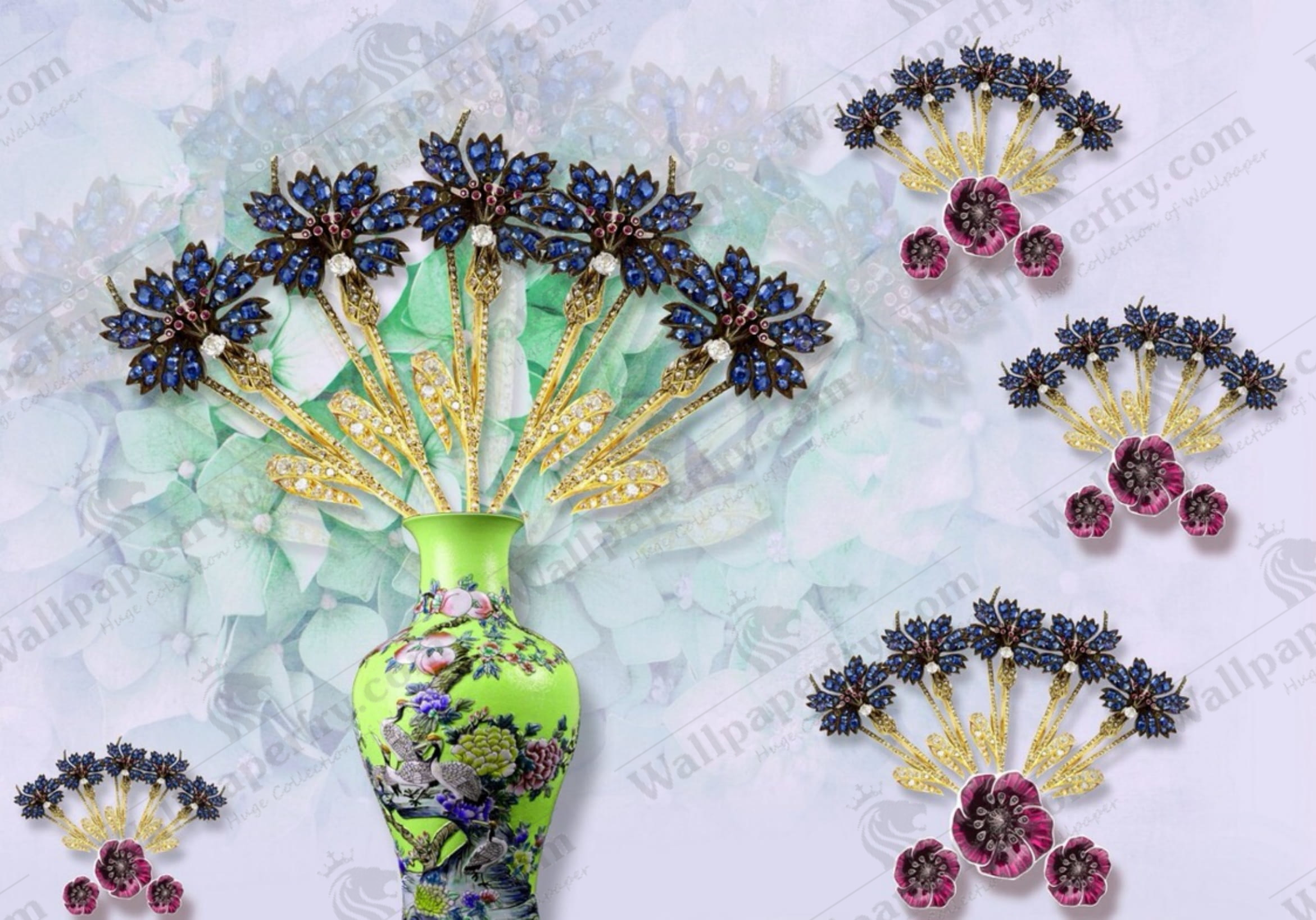 3d Flower Pot With Blue Flower - Bouquet - HD Wallpaper 