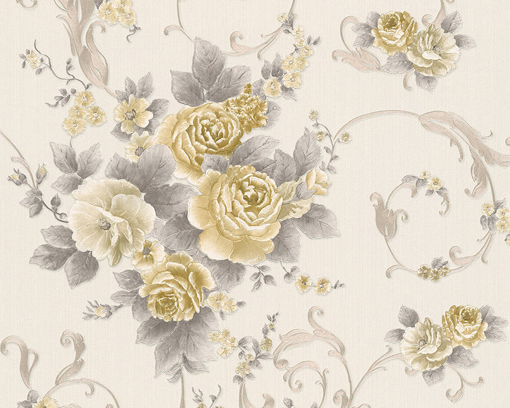 Création Wallpaper Flowers, Gold, Grey, Metallic, Silver - Grey And Gold Floral - HD Wallpaper 