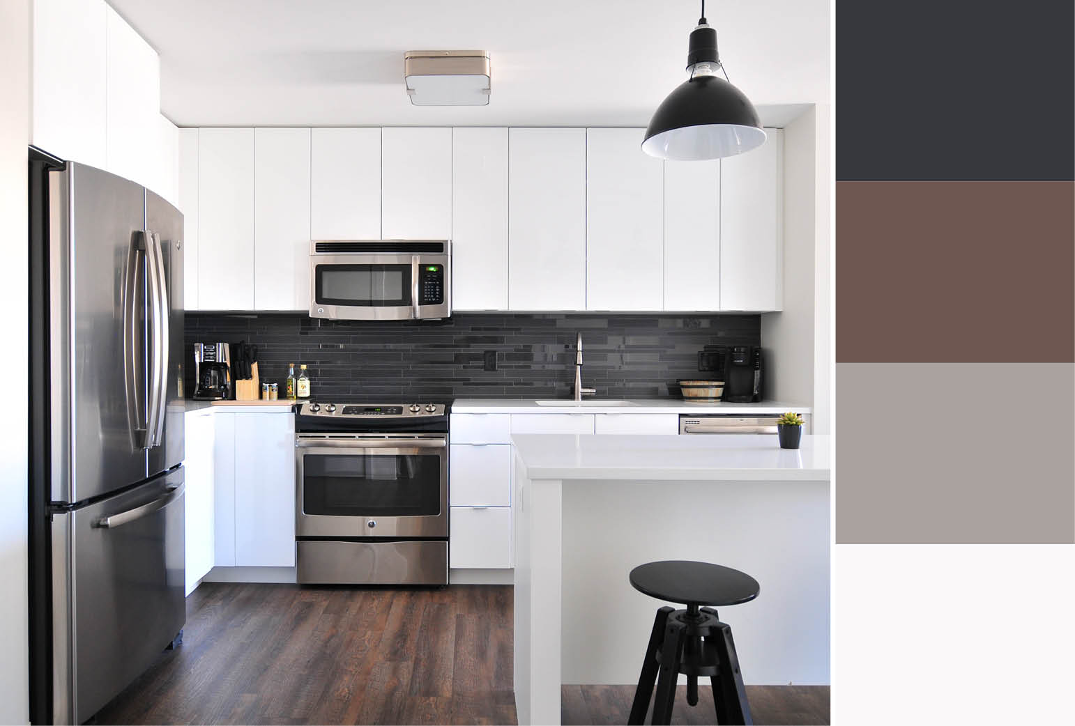 Black And White Kitchen - White Kitchen Black Walls - HD Wallpaper 