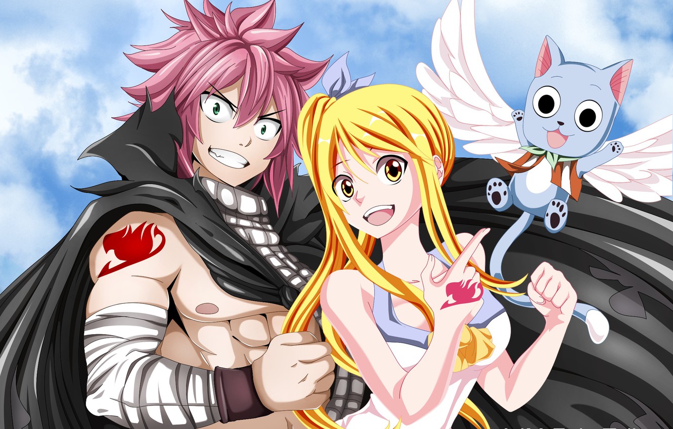 Photo Wallpaper Anime, Art, Fairy Tail, Natsu, Lucy, - Natsu And Lucy And Happy - HD Wallpaper 