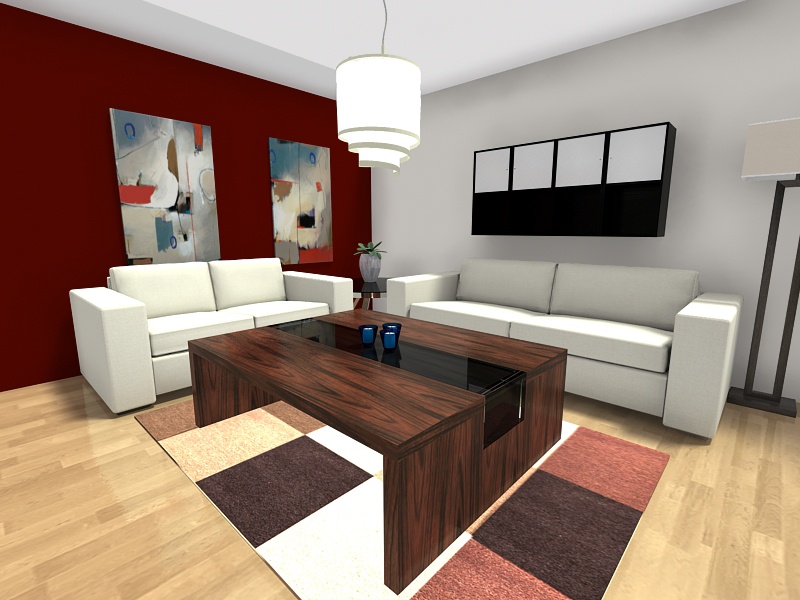 Roomsketcher Living Room Ideas Living Room With Dark - Burgundy Wall Living Room - HD Wallpaper 