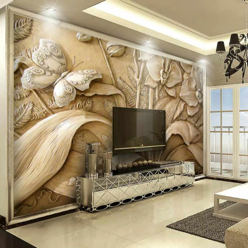 3d Embossed Orchid Butterfly Wallpapers Background - مدل کاغذ دیواری سه بعدی پشت تی وی - HD Wallpaper 