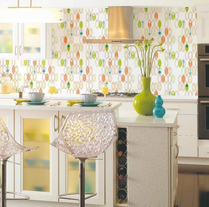 Green Kitchen Wallpaper Photo - Kitchen Wallpapers Designs - HD Wallpaper 