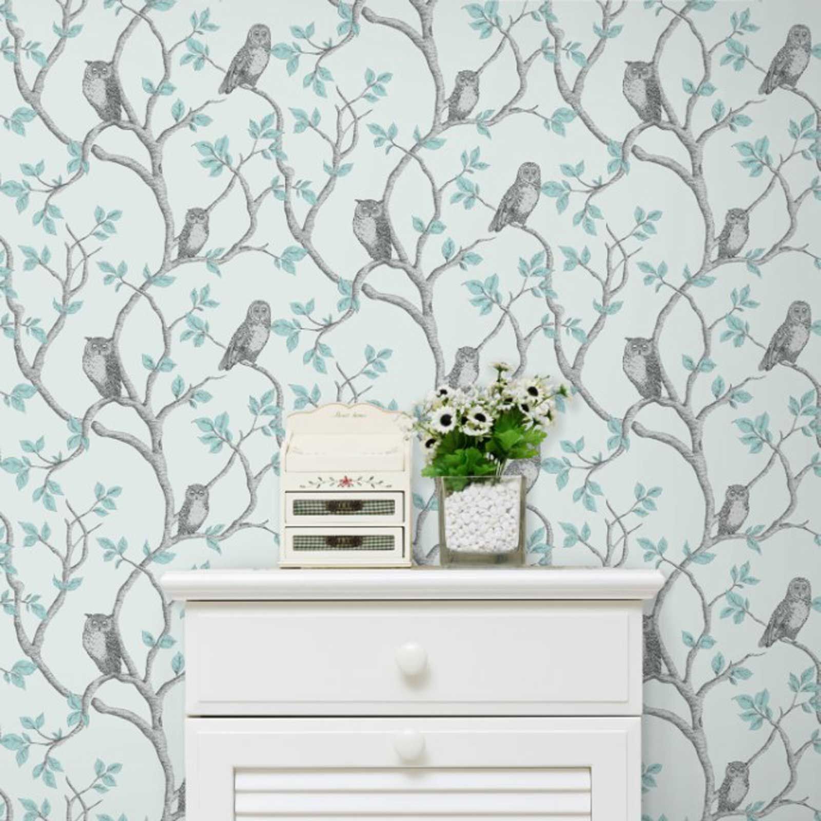 Teal Duck Egg Green Wallpaper Geometric Floral Birds - Grey And Duck Egg Blue - HD Wallpaper 