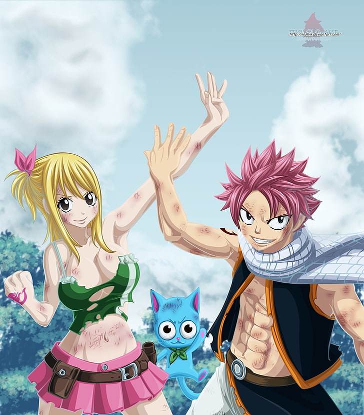 Lucy Fairy Tail Lucy Heartfilia Natsu Manga Natsu Dragneel - Happy Natsu And Lucy - HD Wallpaper 