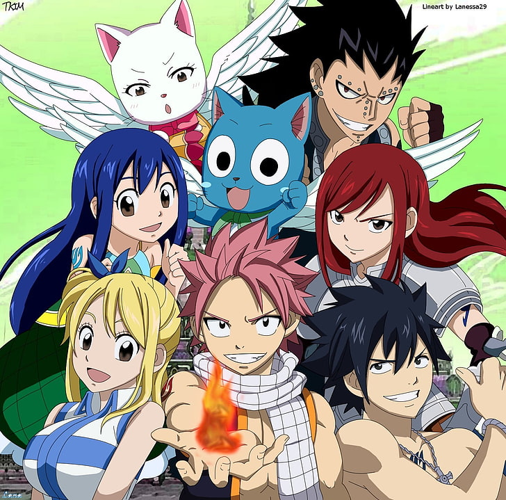 Fairy Tail Natsu Lucy Gray Erza Wendy - HD Wallpaper 