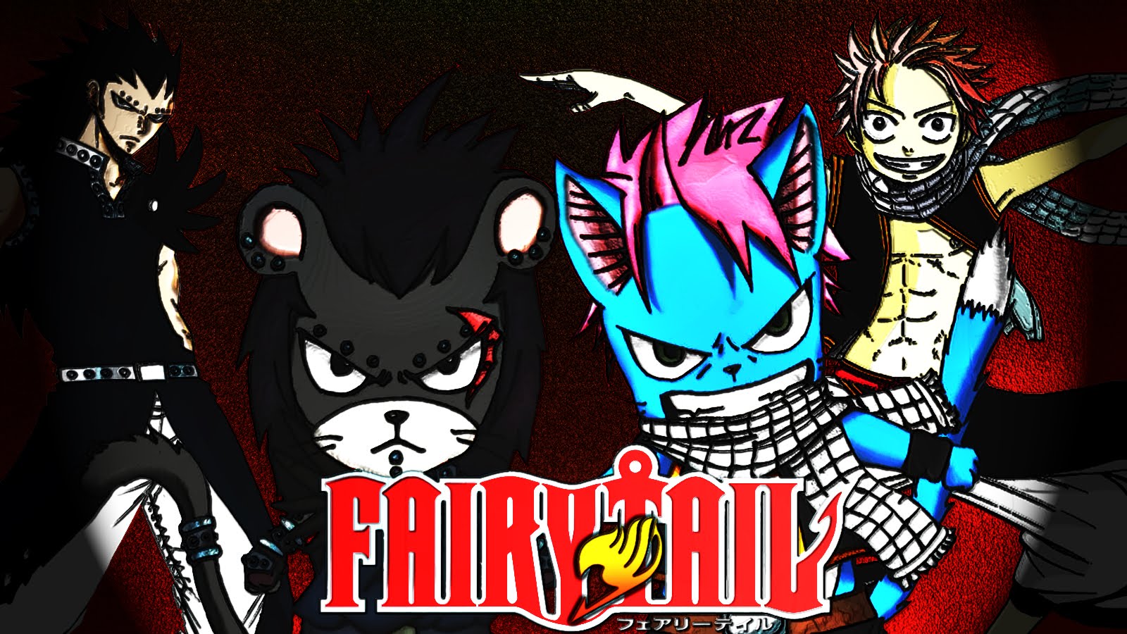 Natsu Dragneel, Happy, Pantherlily, Gazille Redfox, - Fairy Tail - HD Wallpaper 