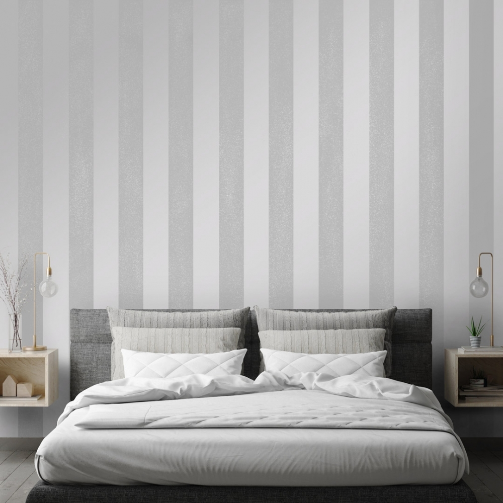 Grey Striped Wallpaper Bedroom - HD Wallpaper 