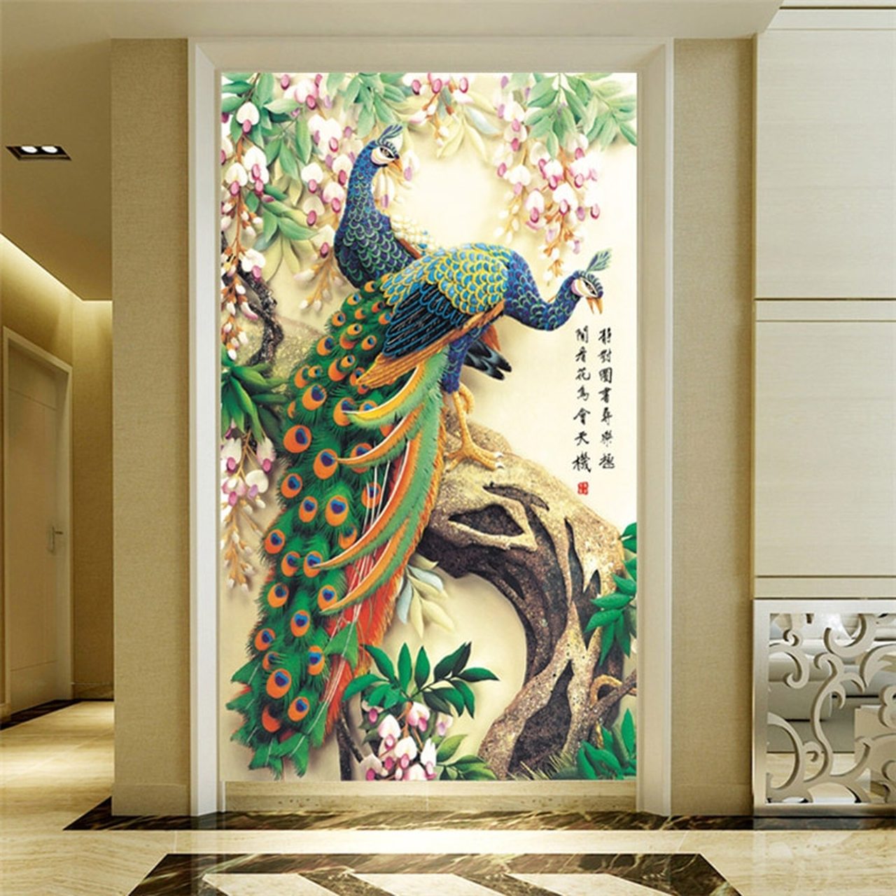 Wall Art Peacock Painting - HD Wallpaper 