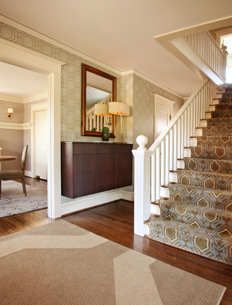 Stair Carpet Ideas Entry Craftsman With Custom Rug - Carpet Stairs Dark Floor - HD Wallpaper 
