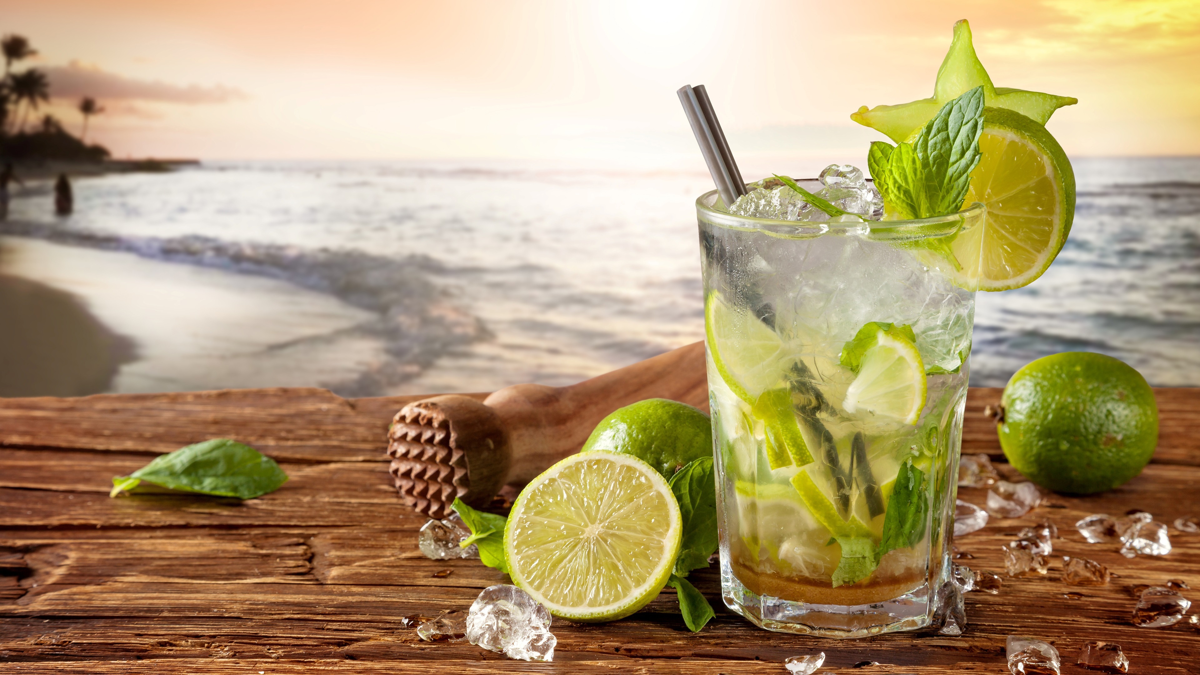 Wallpaper Cocktail, Mojito, Limes - Обои На Рабочий Стол Фрукты Во Льду - HD Wallpaper 