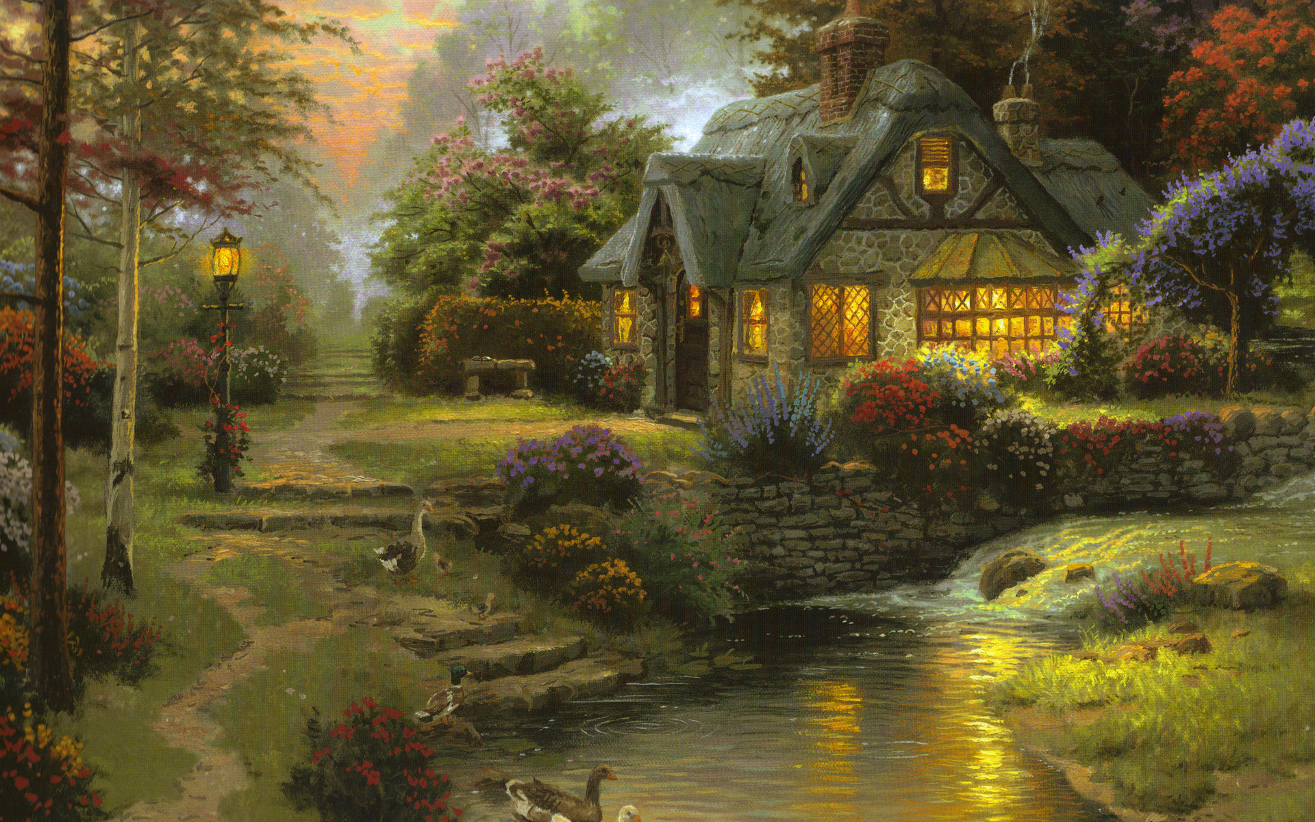 1920x1200, Wallpapers Thomas Kinkade Gallery Pic Wpw3012658 - Thomas Kinkade Landscape Paintings - HD Wallpaper 