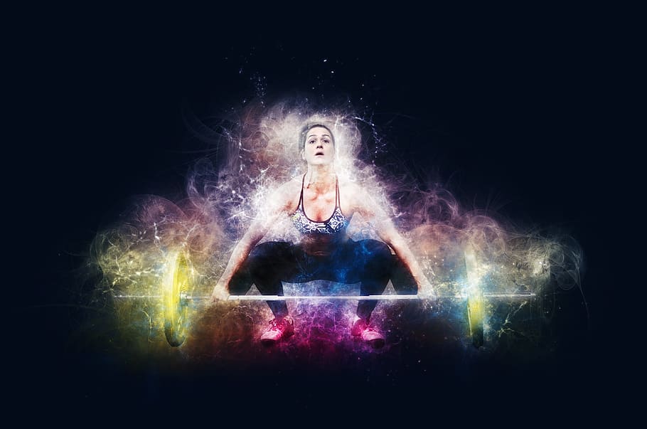Woman Wearing Blue And White Tank Top Holds Barbell, - Weightlifting Arte - HD Wallpaper 