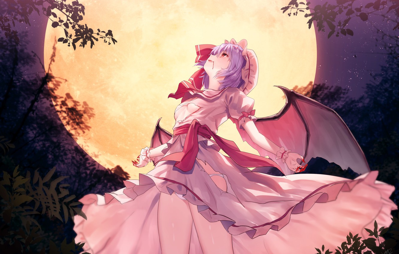Photo Wallpaper Girl, Night, The Moon, Touhou, Remilia - Remilia Scarlet - HD Wallpaper 