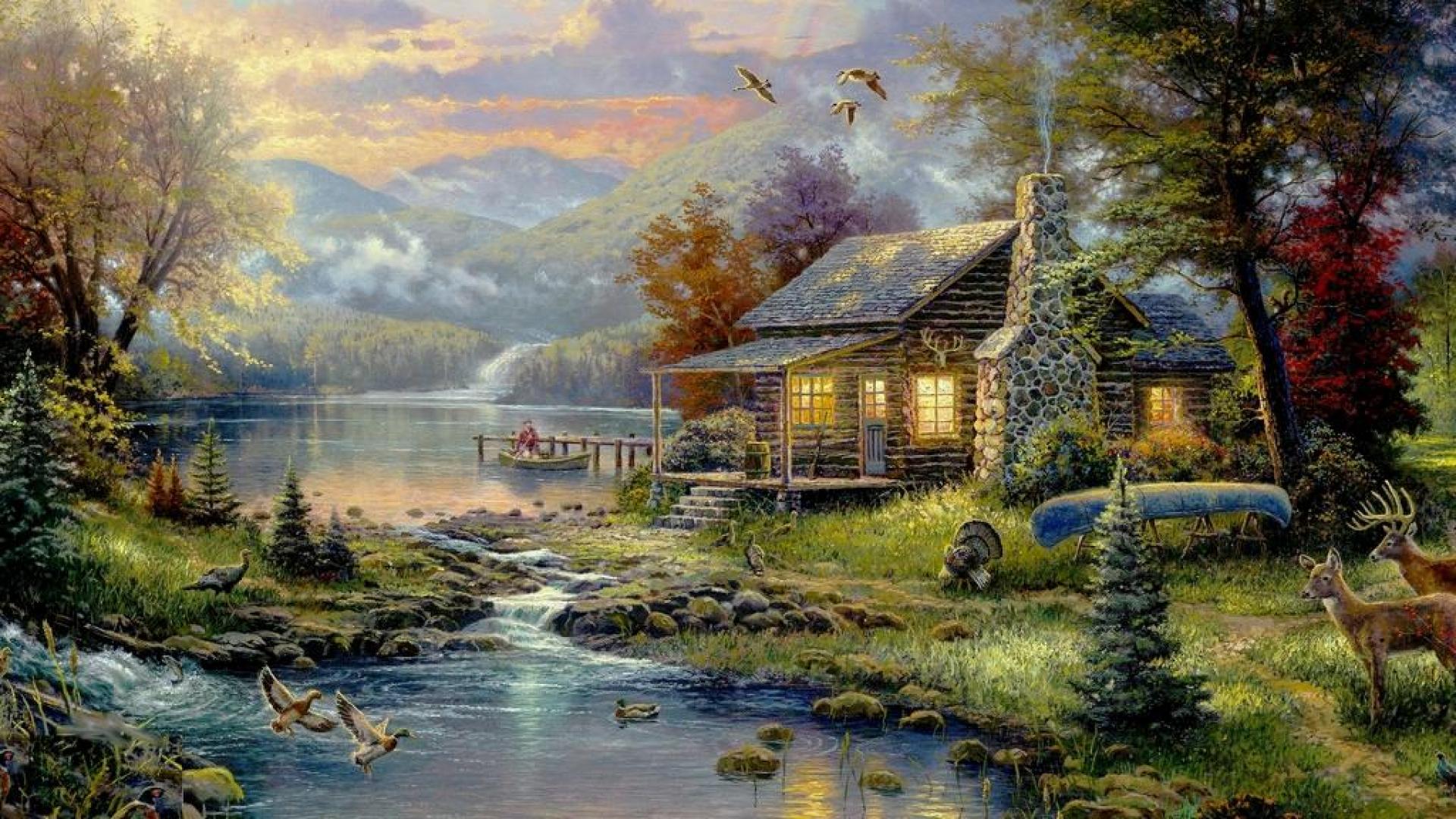 Natural Scene Painting Beautiful - HD Wallpaper 