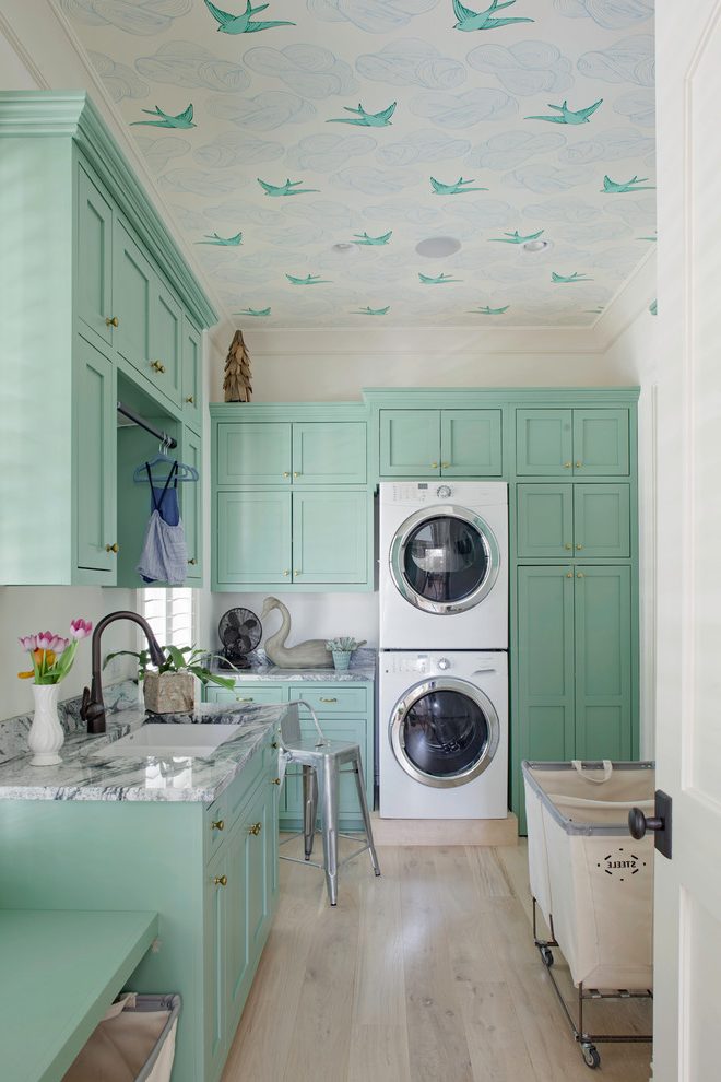 Atlanta Green Trellis Wallpaper With Faux Leather Laundry - Kitchen - HD Wallpaper 