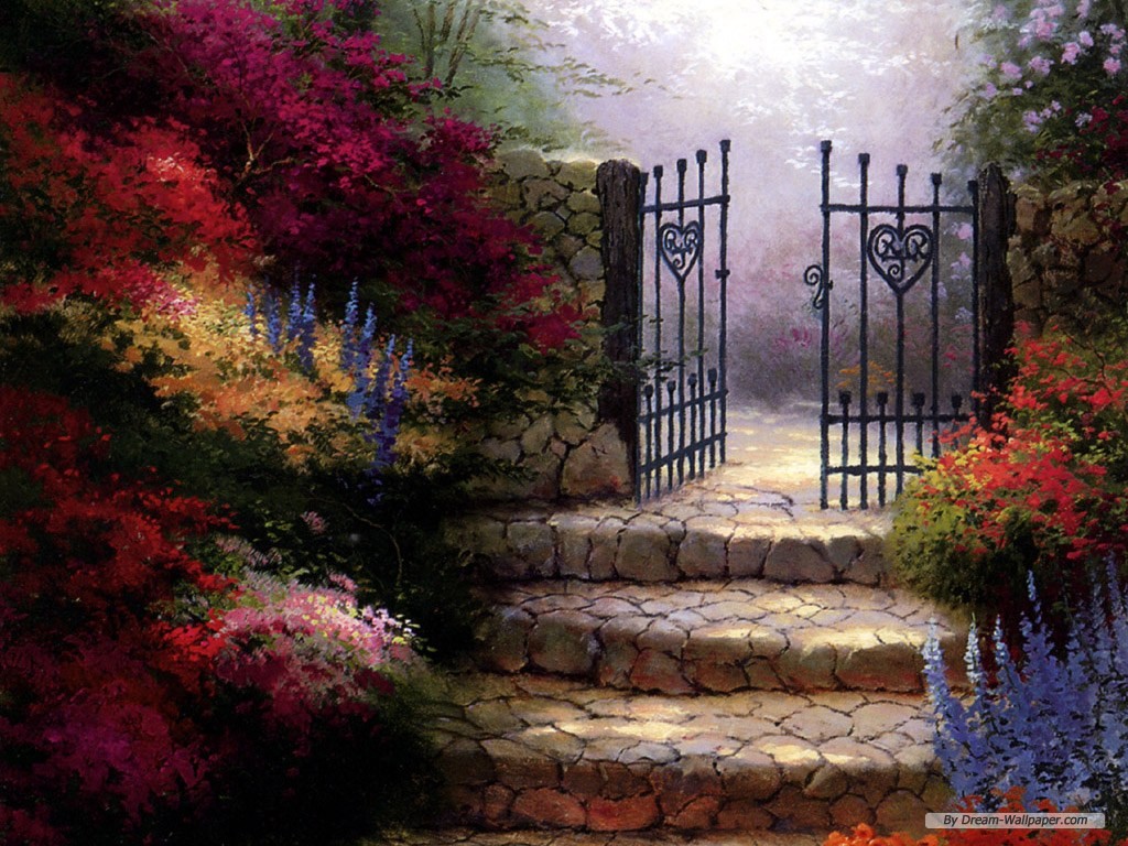 Free Nature Wallpaper - Thomas Kinkade Garden Gate - HD Wallpaper 