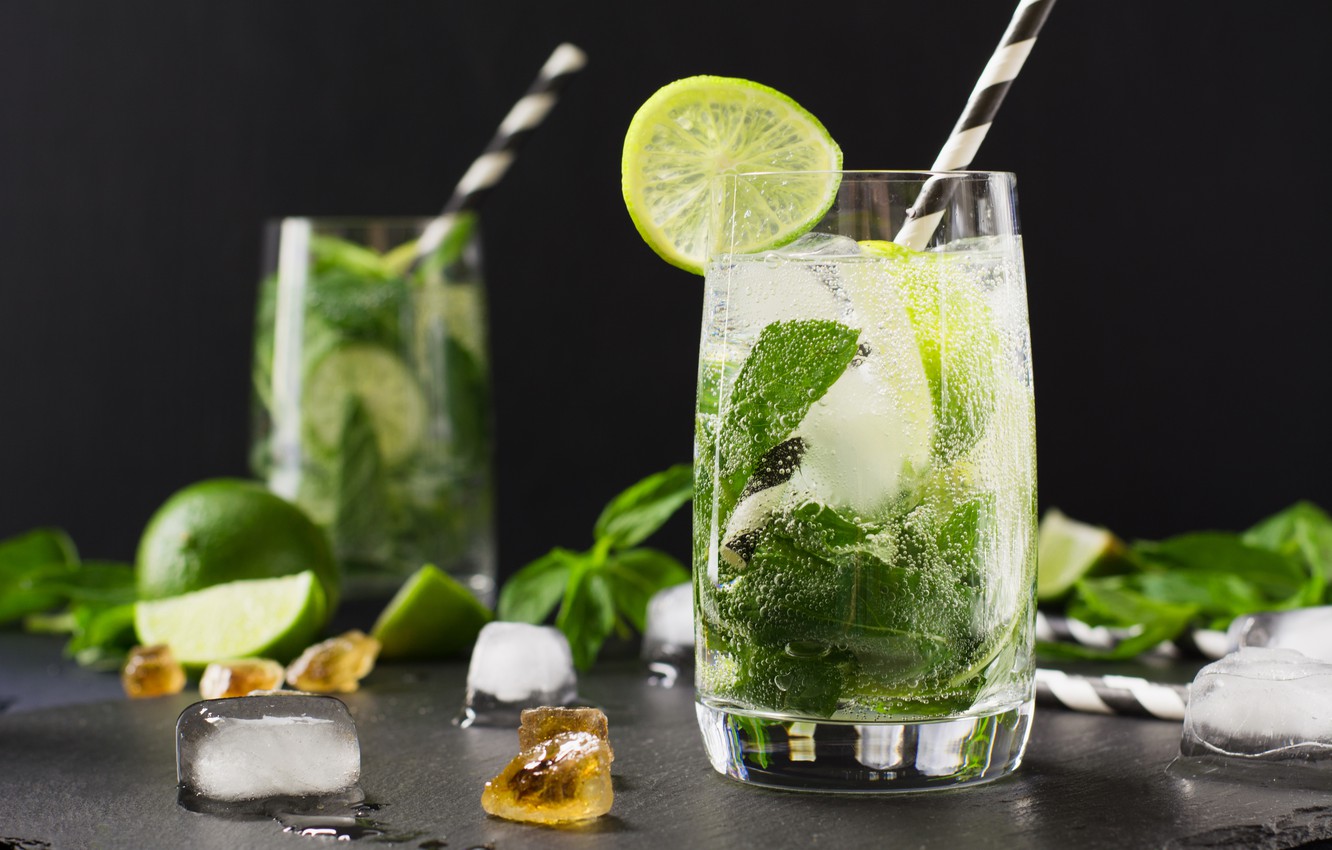 Photo Wallpaper Ice, Lemon, Cocktail, Glasses, Drink, - Красивые Обои Мохито - HD Wallpaper 