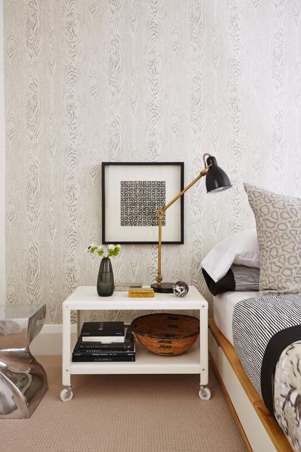 Chic Modern Bedroom With Faux Bois Wallpaper - Wallpaper - HD Wallpaper 