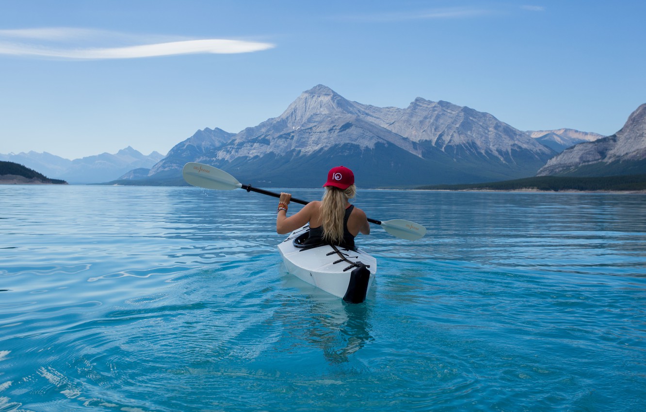 Photo Wallpaper Girl, Landscape, Mountains, Nature, - Kayaking In The Mountains - HD Wallpaper 