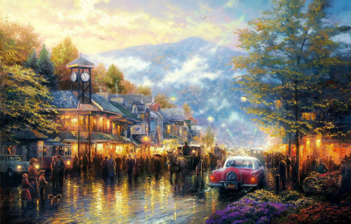 Photo Wallpaper Machine, Mountains, The City, Lights, - Fondos De Pinturas De Oleo - HD Wallpaper 