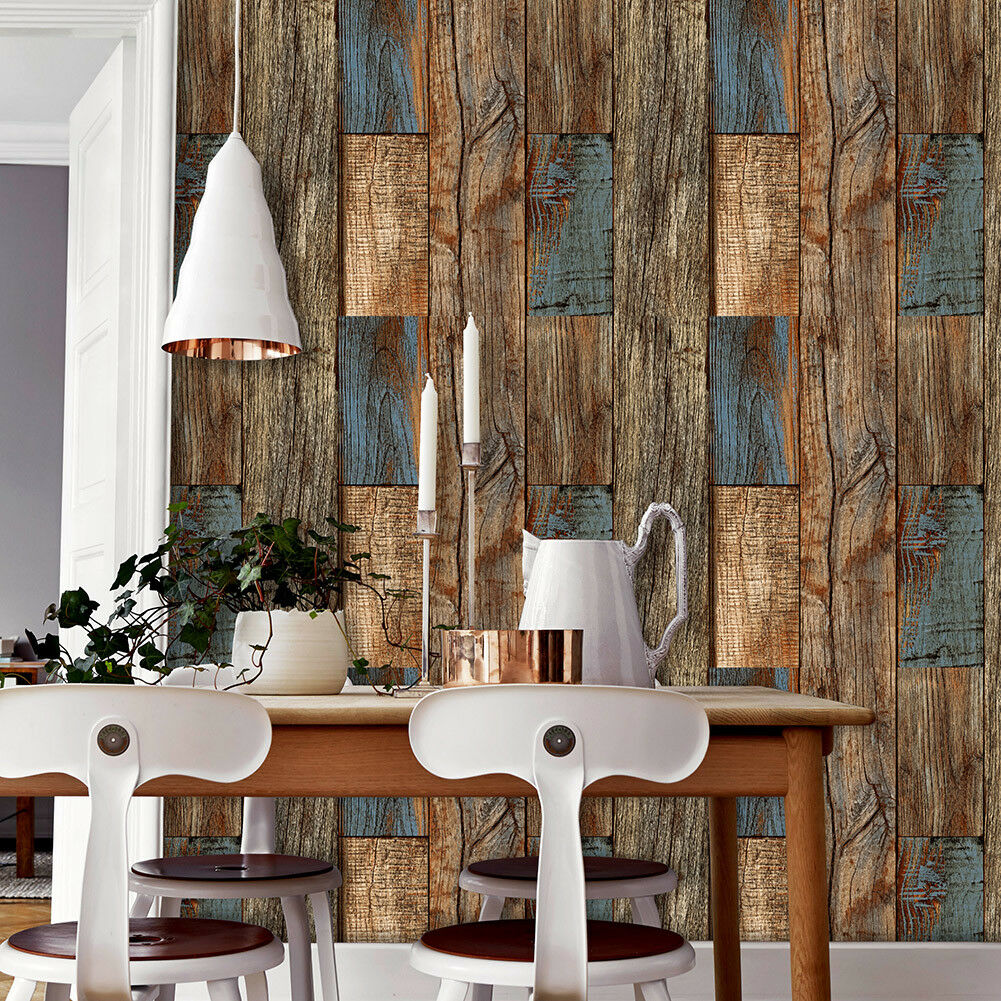 Wood Accent Wall With Blue - HD Wallpaper 