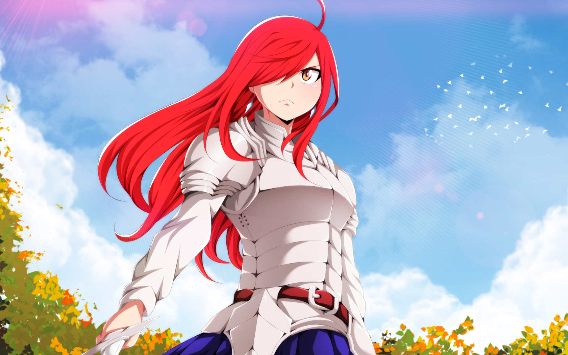Erza Scarlet, Park, Warrior, Fairy Tail, Red Hair, - Erza Scarlet Spear - HD Wallpaper 