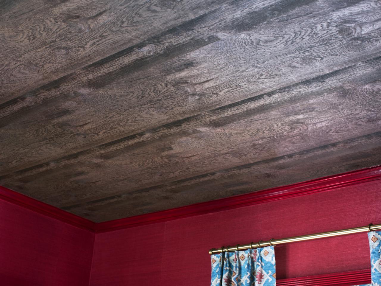 Faux Bois Wallpaper Gives Wood Look And Texture To - Ceiling - HD Wallpaper 