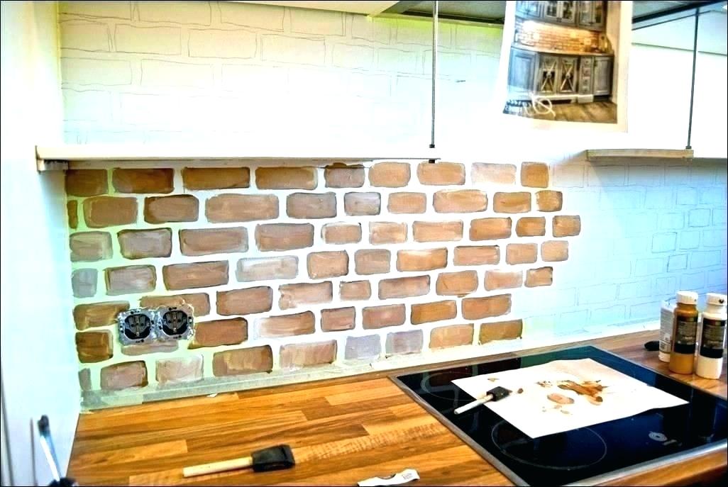 Faux Brick Wall Backsplash Kitchen - HD Wallpaper 